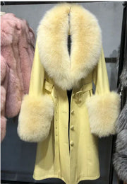 Slim-fit Leather Sheepskin Fox Fur Coat